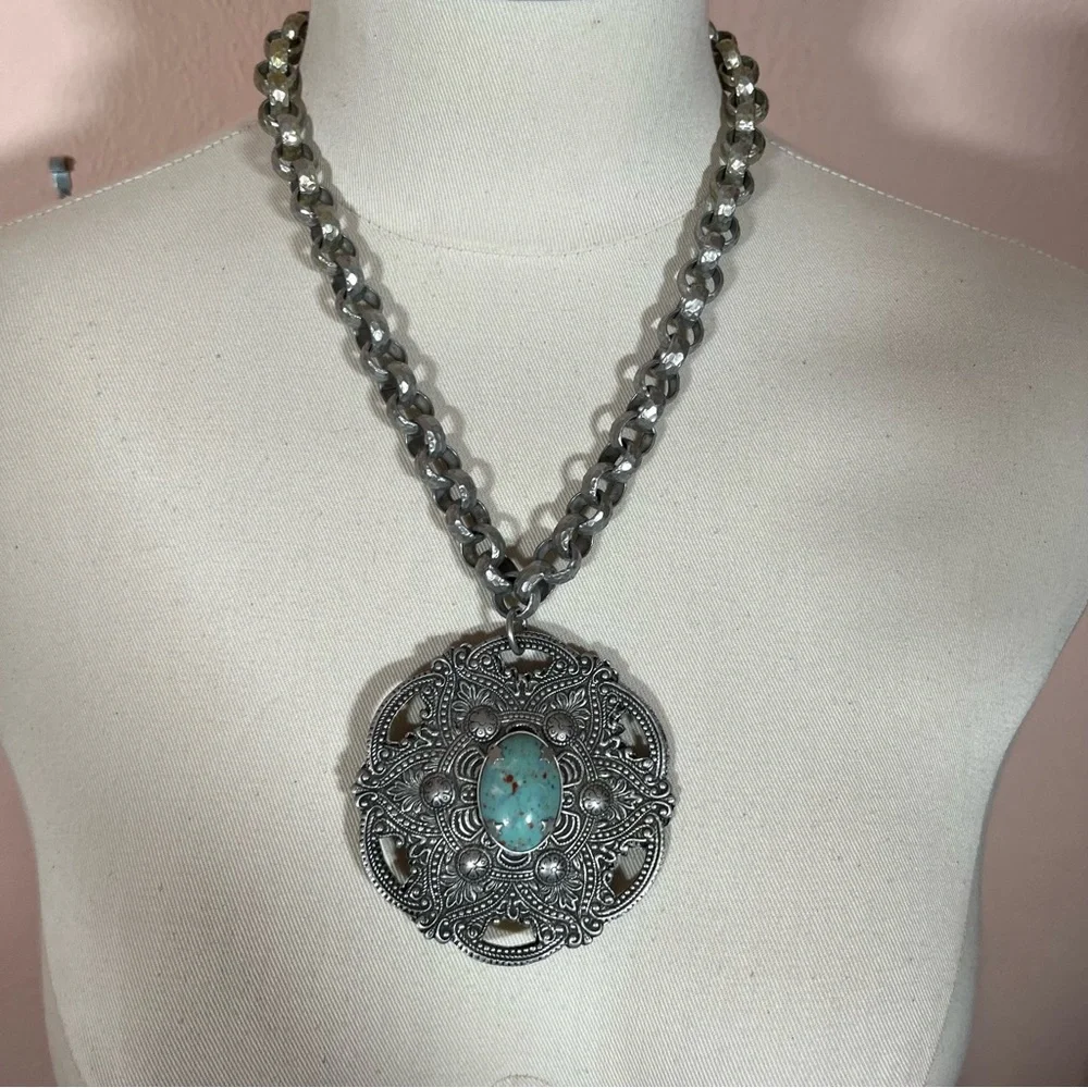 Vintage Antique Art deco Victorian Festival Silver Goth Medieval Goth necklace - Picture 12 of 16